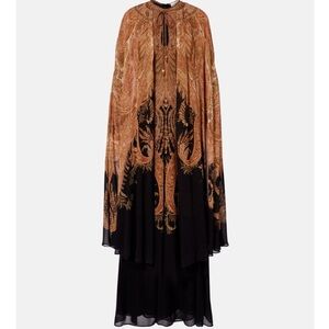 Zimmermann Hypnotic Paisley Long Sleeve Dress with Removable Cape